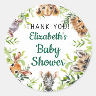 Schattigee Waterverf Safari Dieren Baby shower Ronde Sticker