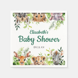 Schattigee Waterverf Safari Dieren Baby shower Servet