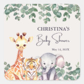 Schattigee Waterverf Safari Dieren Baby shower Vierkante Sticker (Voorkant)