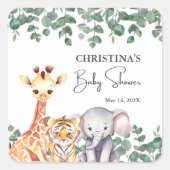 Schattigee Waterverf Safari Dieren Baby shower Vierkante Sticker (Voorkant)