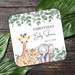 Schattigee Waterverf Safari Dieren Baby shower Vierkante Sticker