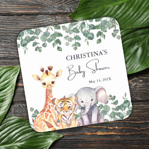 Schattigee Waterverf Safari Dieren Baby shower Vierkante Sticker