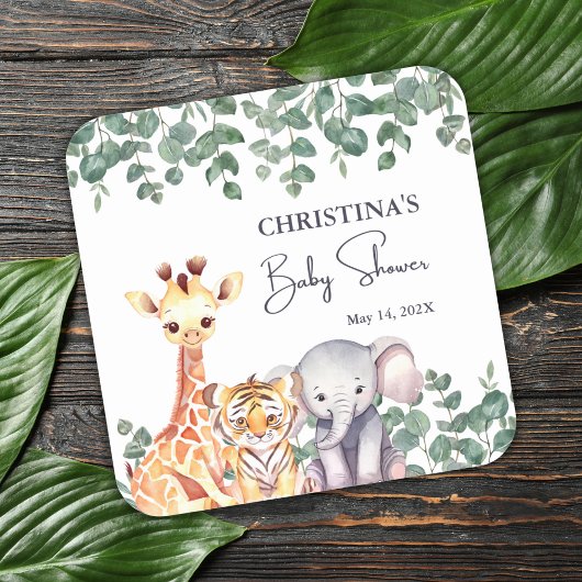 Schattigee Waterverf Safari Dieren Baby shower Vierkante Sticker