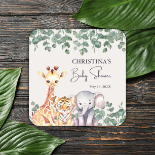 Schattigee Waterverf Safari Dieren Baby shower Vierkante Sticker