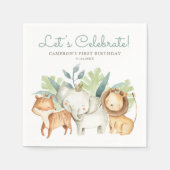 Schattigee Waterverf Safari Dierenvrienden Verjaar Servet (Voorkant)