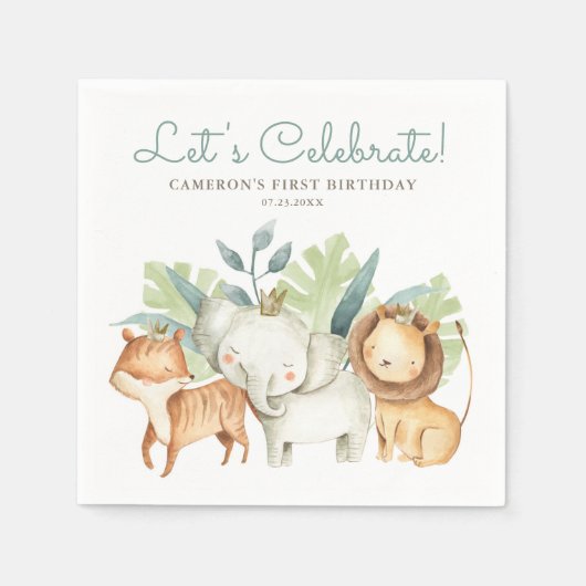 Schattigee Waterverf Safari Dierenvrienden Verjaar Servet (Voorkant)