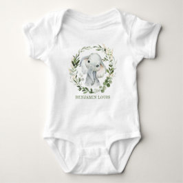 Schattigee Waterverf Safari groen olifant monogram Romper
