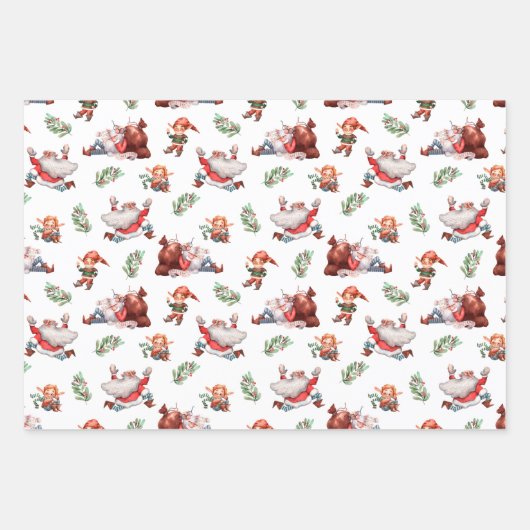 Schattigee Waterverf Santa Elf Gingerbread Christm Inpakpapier Vel (Voorkant)