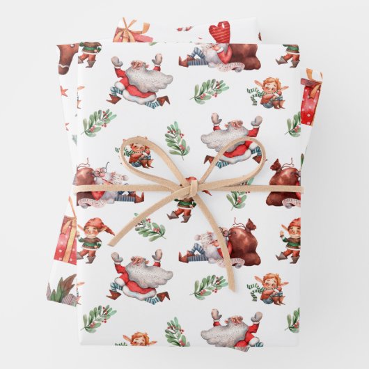 Schattigee Waterverf Santa Elf Gingerbread Christm Inpakpapier Vel (In situ)