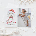 Schattigee Waterverf Santa Maltese hondenfoto Kers Feestdagenkaart<br><div class="desc">vrolijk kerstfeest! Stuur kerstwensen naar familie en vrienden met een briefkaart met een hondenthema. Het bevat een waterverf afbeelding van een schattige Maltese hond met een Santa hat en tartan bow stropdas. Personaliseer door een foto, naam en andere details toe te voegen. Dit briefkaart voor hondenkerstfoto's is ideaal voor hondenliefhebbers...</div>