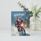 Schattigee Waterverf Santa op de fiets Kerstmis Feestdagenkaart (Staand voorkant)