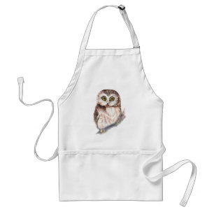 Schattigee Waterverf Saw Whet Owl Bird Humor Standaard Schort