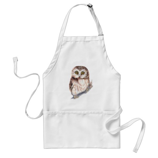 Schattigee Waterverf Saw Whet Owl Bird Humor Standaard Schort (Voorkant)