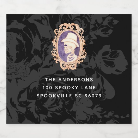 Schattigee Waterverf Schedelportret Halloween Sparkling Wijnetiket (Enkel label)