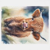 Schattigee Waterverf Schilderen van een Highland K Fleece Deken (Voorkant (Horizontaal))