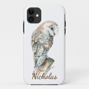 Schattigee Waterverf Schuur Uil Vogel Custom Name Case-Mate iPhone Case