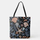Schattigee Waterverf Seashell Coral Black Tote Bag (Voorkant)