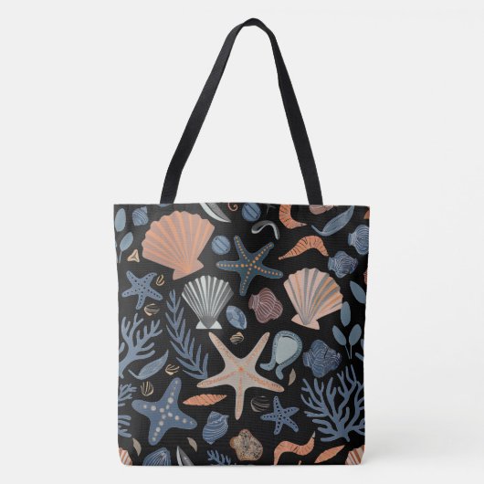 Schattigee Waterverf Seashell Coral Black Tote Bag (Voorkant)