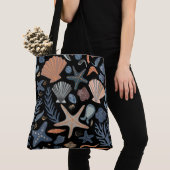 Schattigee Waterverf Seashell Coral Black Tote Bag (Dichtbij)