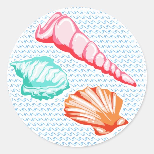 Schattigee Waterverf Seashells Illustration Ronde Sticker (Voorkant)