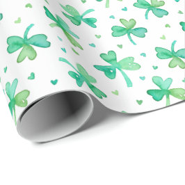 Schattigee Waterverf Shamrocks en Harten groen wit Cadeaupapier