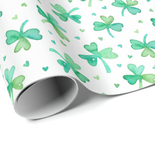 Schattigee Waterverf Shamrocks en Harten groen wit Cadeaupapier