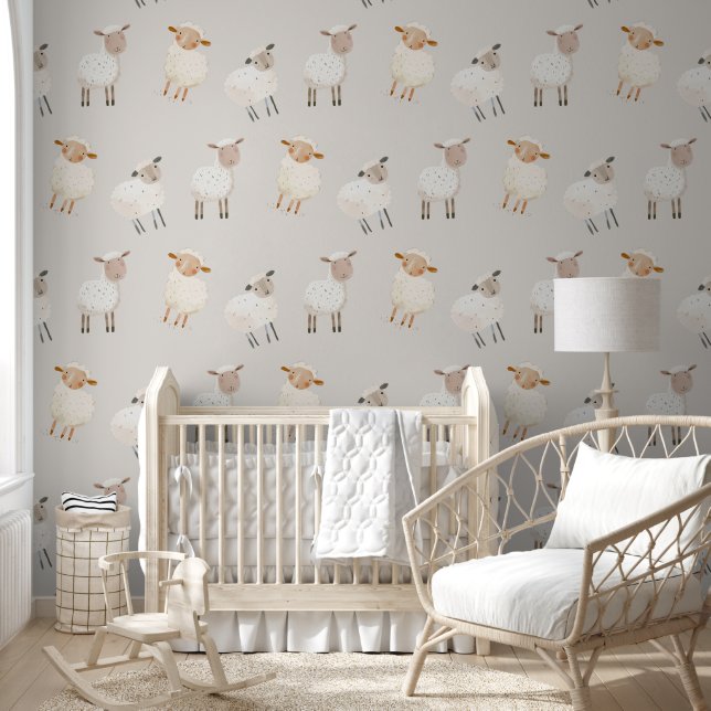 Schattigee Waterverf Sheep Boho Neutral Nursery Behang (Kinderen)