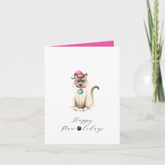 Schattigee Waterverf Siamese Kat Kerst Kaarten (Voorkant)