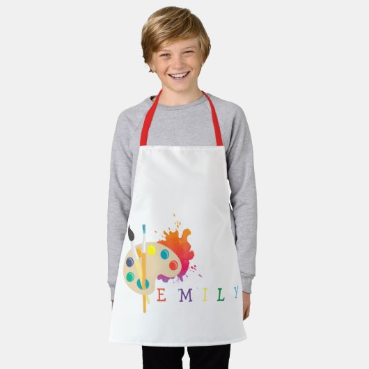 Schattigee Waterverf Sinaasappel Splash Palet Kind Schort (Gedragen)