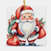 Schattigee waterverf Sinterklaas met rode cadeaus  Keramisch Ornament (Voorkant)