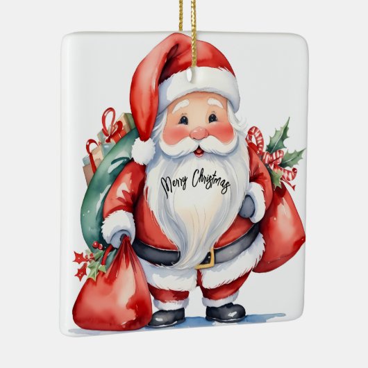 Schattigee waterverf Sinterklaas met rode cadeaus  Keramisch Ornament (Rechts)