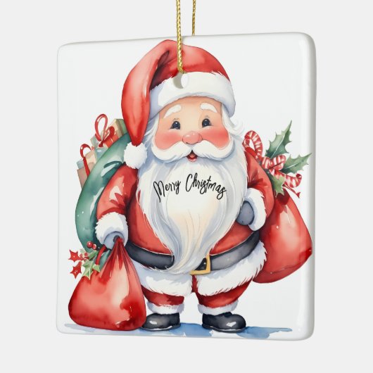 Schattigee waterverf Sinterklaas met rode cadeaus  Keramisch Ornament (Links)