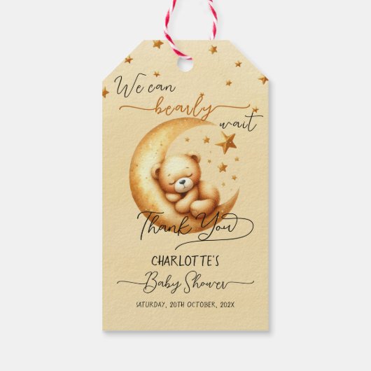 Schattigee Waterverf Slaap Beer op Moon Baby showe Cadeaulabel (Achterkant)