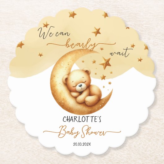 Schattigee Waterverf Slaap Beer op Moon Baby showe Kartonnen Onderzetters (Voorkant)