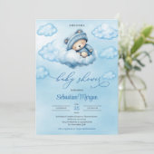 Schattigee waterverf slapen teddybeer over de wolk kaart (Staand voorkant)