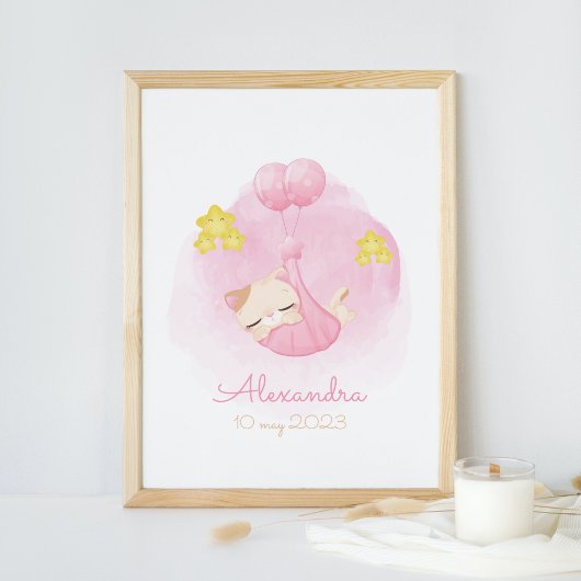 Schattigee Waterverf Sleeping Kitten Roze Kwekerij Poster