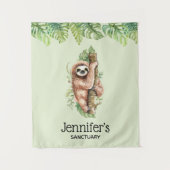 Schattigee Waterverf Sloth & Tropical Leaves Heili Wandkleed (Voorkant)