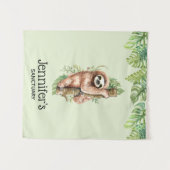 Schattigee Waterverf Sloth & Tropical Leaves Heili Wandkleed (Voorkant (horizontaal))