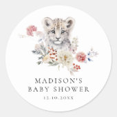 Schattigee Waterverf Sneeuw Leopard Winter Baby sh Ronde Sticker (Voorkant)