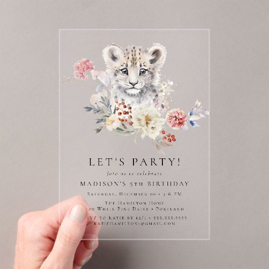 Schattigee Waterverf sneeuw luipaard winterfeest Acryl Uitnodigingen (Insitu (Draagbaar))