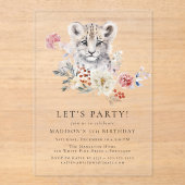 Schattigee Waterverf sneeuw luipaard winterfeest Acryl Uitnodigingen (Voorkant)