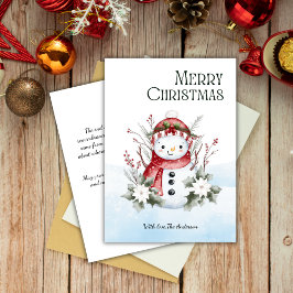 Schattigee Waterverf Sneeuwman Bloemen Kerst Feestdagenkaart