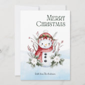 Schattigee Waterverf Sneeuwman Bloemen Kerst Feestdagenkaart (Voorkant)