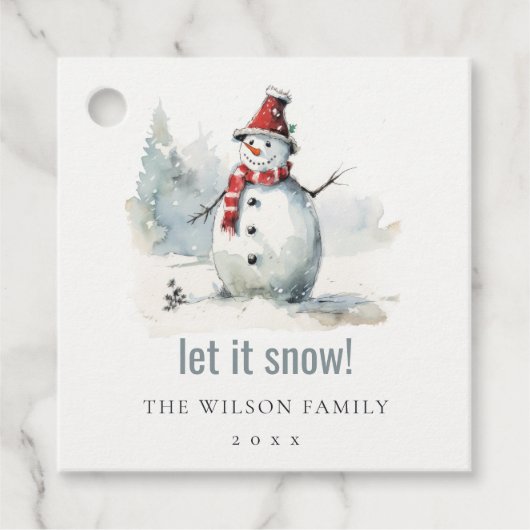 Schattigee Waterverf sneeuwman laat het sneeuwkers Bedankjes Labels (Voorkant)