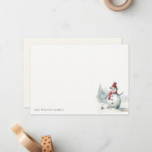 Schattigee Waterverf sneeuwman laat het sneeuwkers Notitiekaartje (Voorkant / Achterkant in situ)