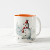 Schattigee Waterverf sneeuwman laat het sneeuwkers Tweekleurige Koffiemok (Voorkant rechts)