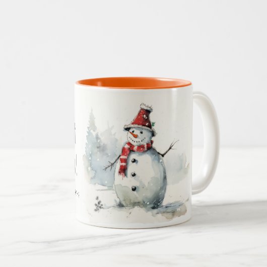 Schattigee Waterverf sneeuwman laat het sneeuwkers Tweekleurige Koffiemok (Voorkant rechts)