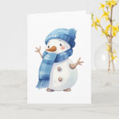 Schattigee Waterverf sneeuwman met blauwe sjaal Kaart (Gele Bloem)