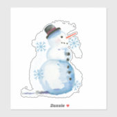 Schattigee Waterverf sneeuwman met sneeuwvlokken Sticker (Vel)
