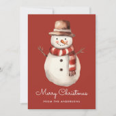 Schattigee Waterverf Sneeuwman Vrolijk Kerstmis No Feestdagenkaart (Voorkant)